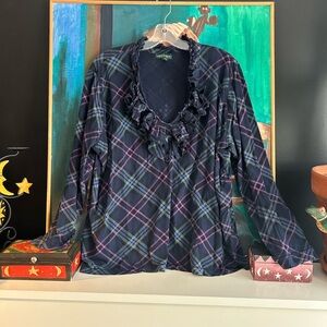 HOST PICK Lauren Ralph Lauren Plaid Blouse - Navy and Purple 3X